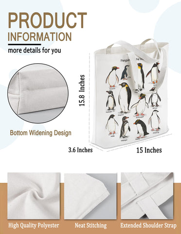 BPVBPV Penguin Tote Bag vibrant pattern for casual outings.