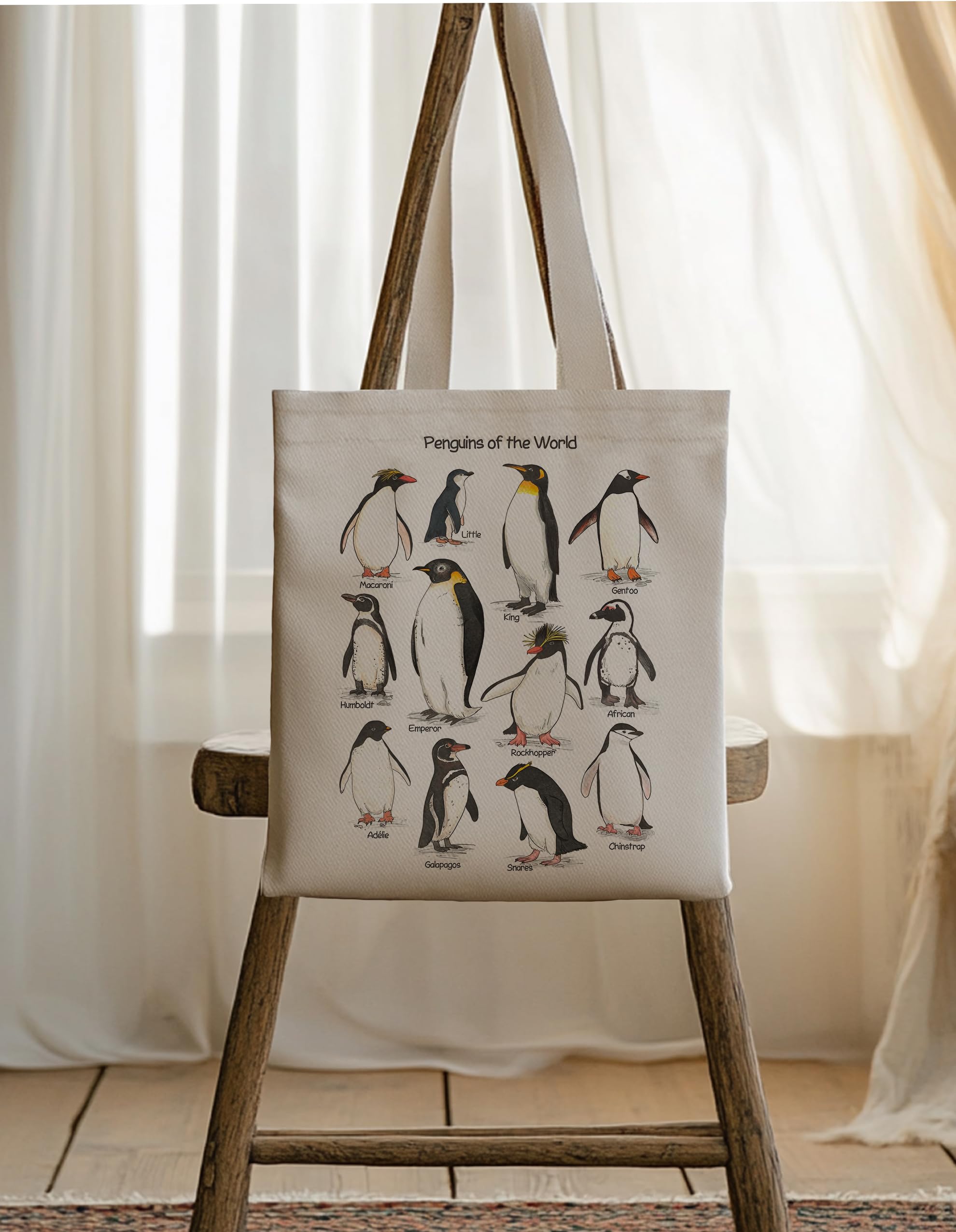 BPVBPV Penguin Tote Bag with 10-inch straps for comfortable carry.