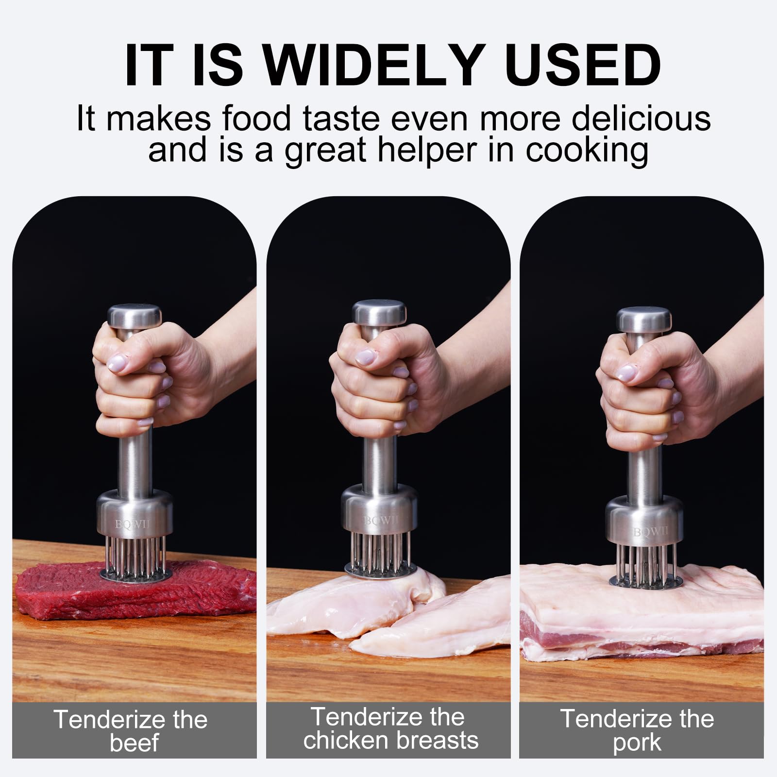BQWII stainless steel tenderizer body highlights durable construction