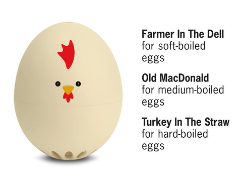 Brainstream Rooster BeepEgg timer shows medium egg tune for consistent results