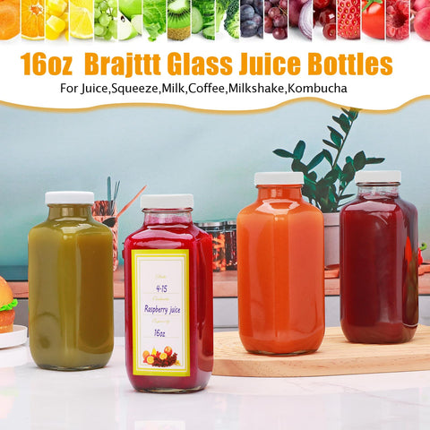Brajttt glass bottle suitable for dairy, juice, tea, honey, jams.