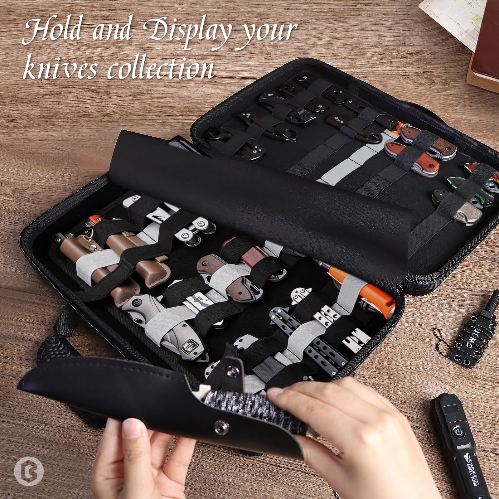 BRANTMAKER knife case with shoulder strap for portable collection.