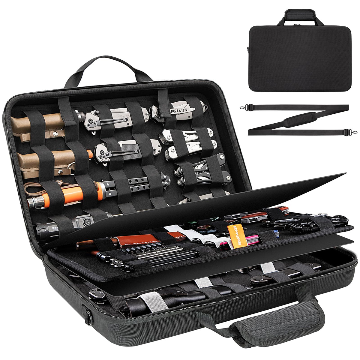BRANTMAKER knife display case with 101-slot layout for quick access.