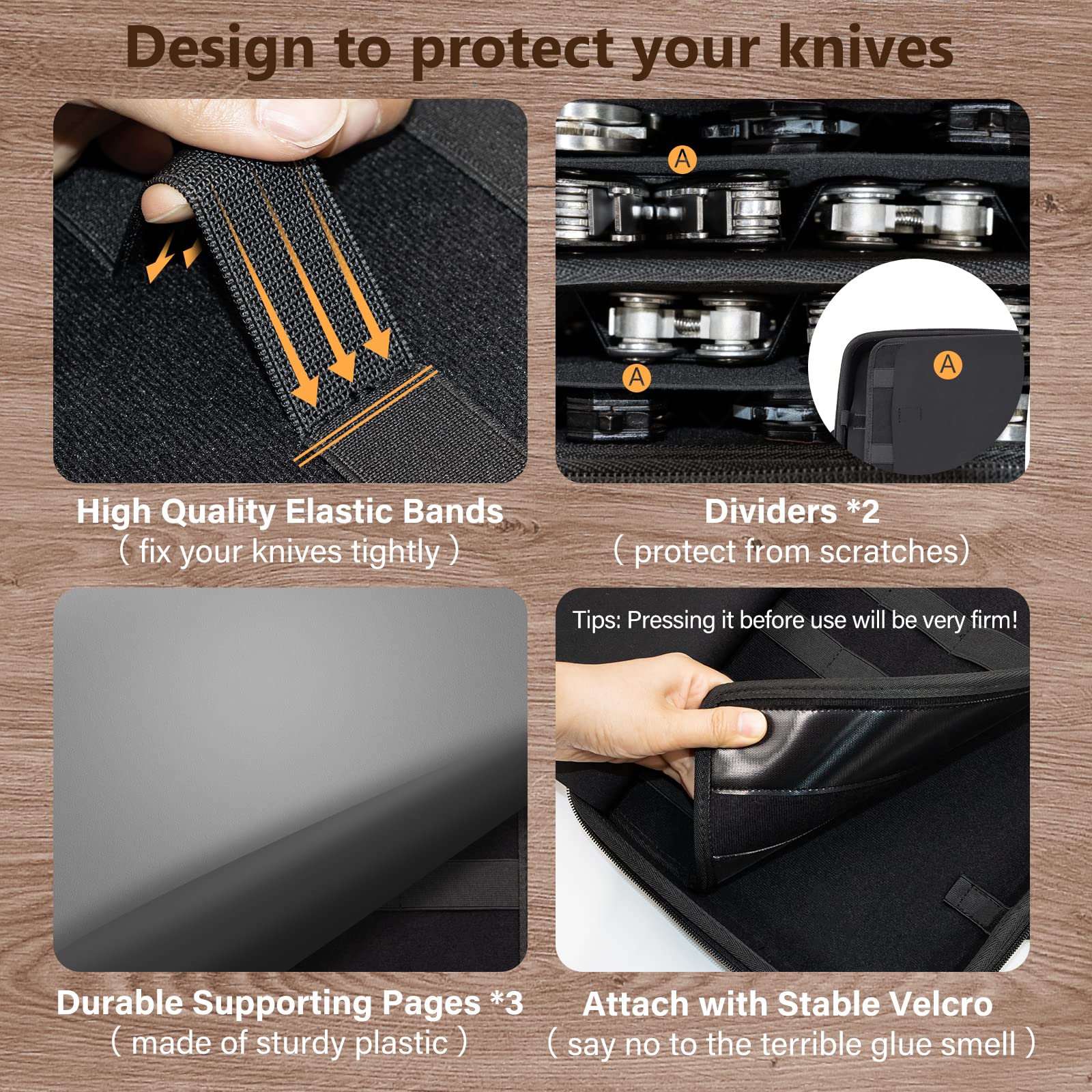 BRANTMAKER rigid foam shell protects blades from scratches.