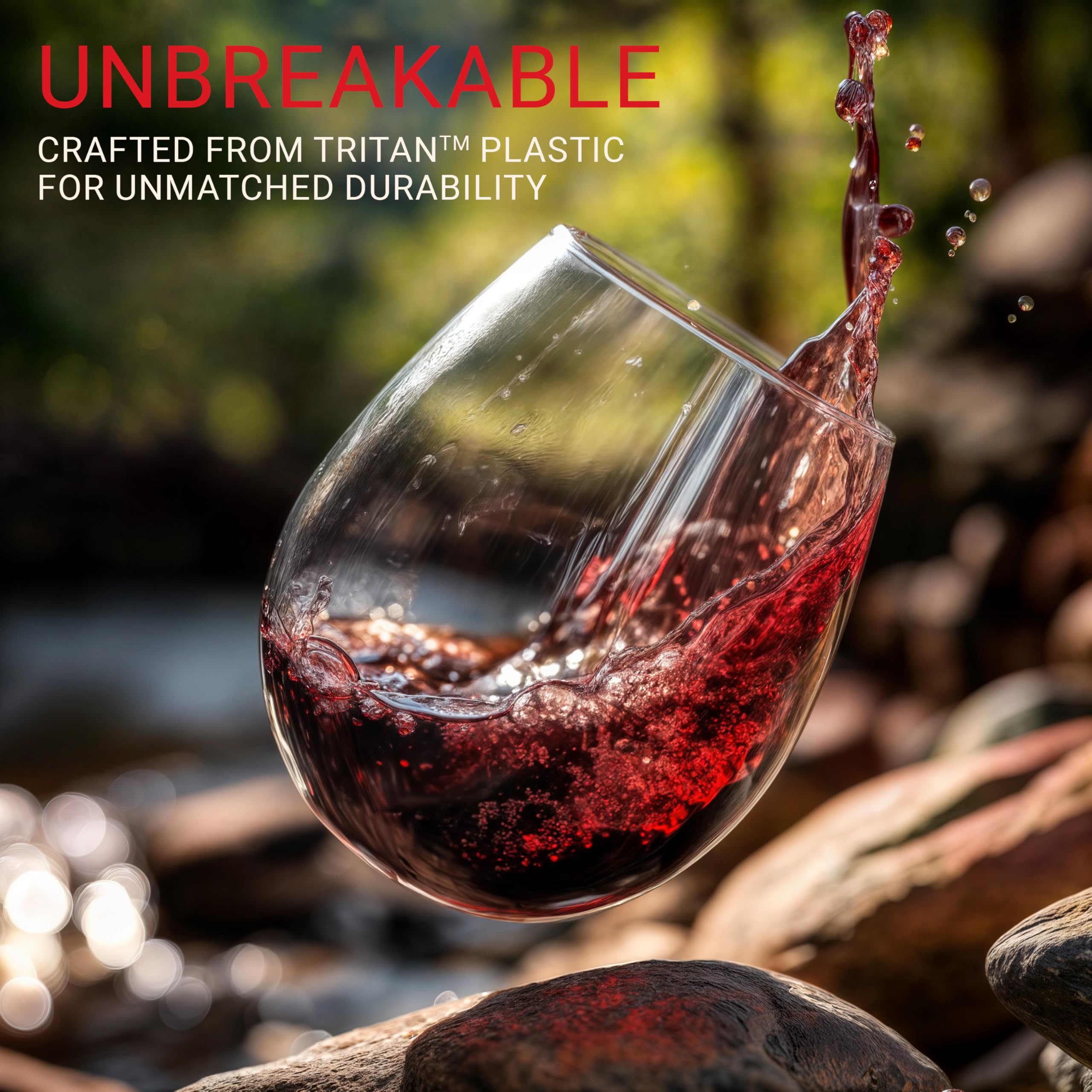 Bravario outdoor-ready wine glass for pool parties and camping with peace of mind.