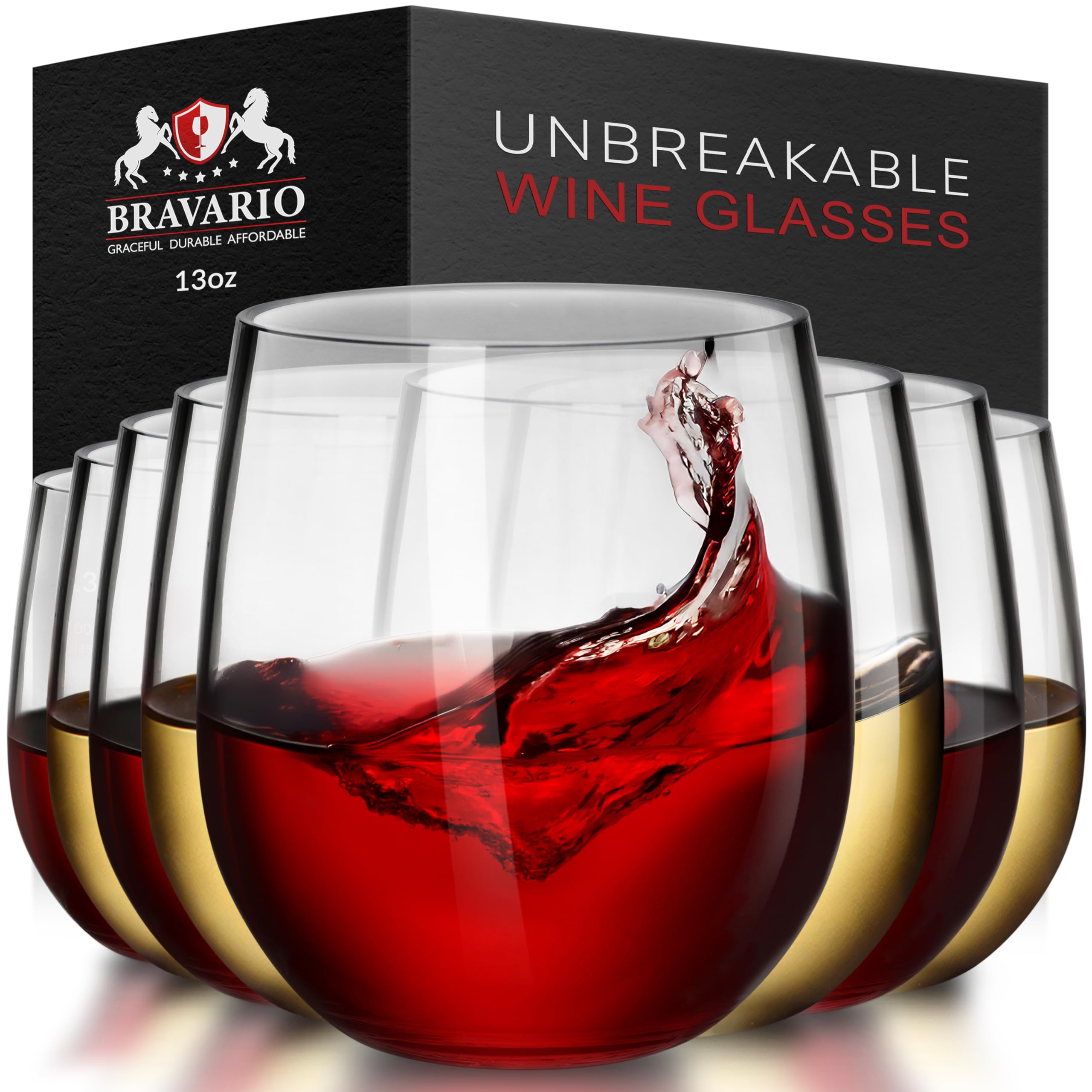 Bravario unbreakable stemless wine glass with crystal-clear look for outdoor entertaining.