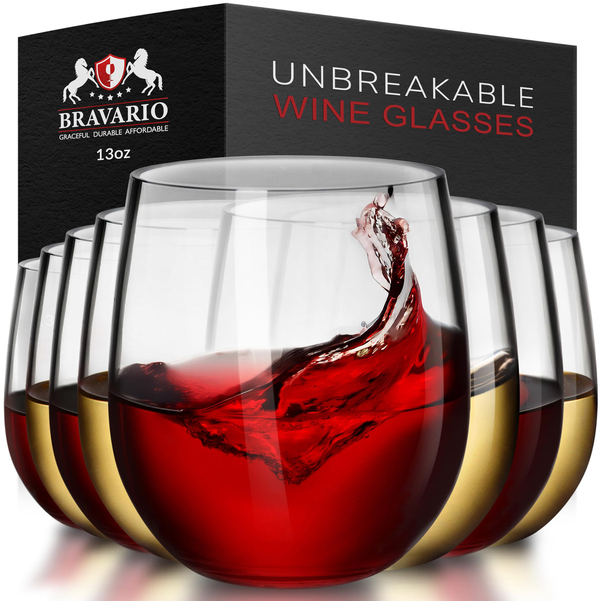 Bravario unbreakable stemless wine glass with crystal-clear look for outdoor entertaining.