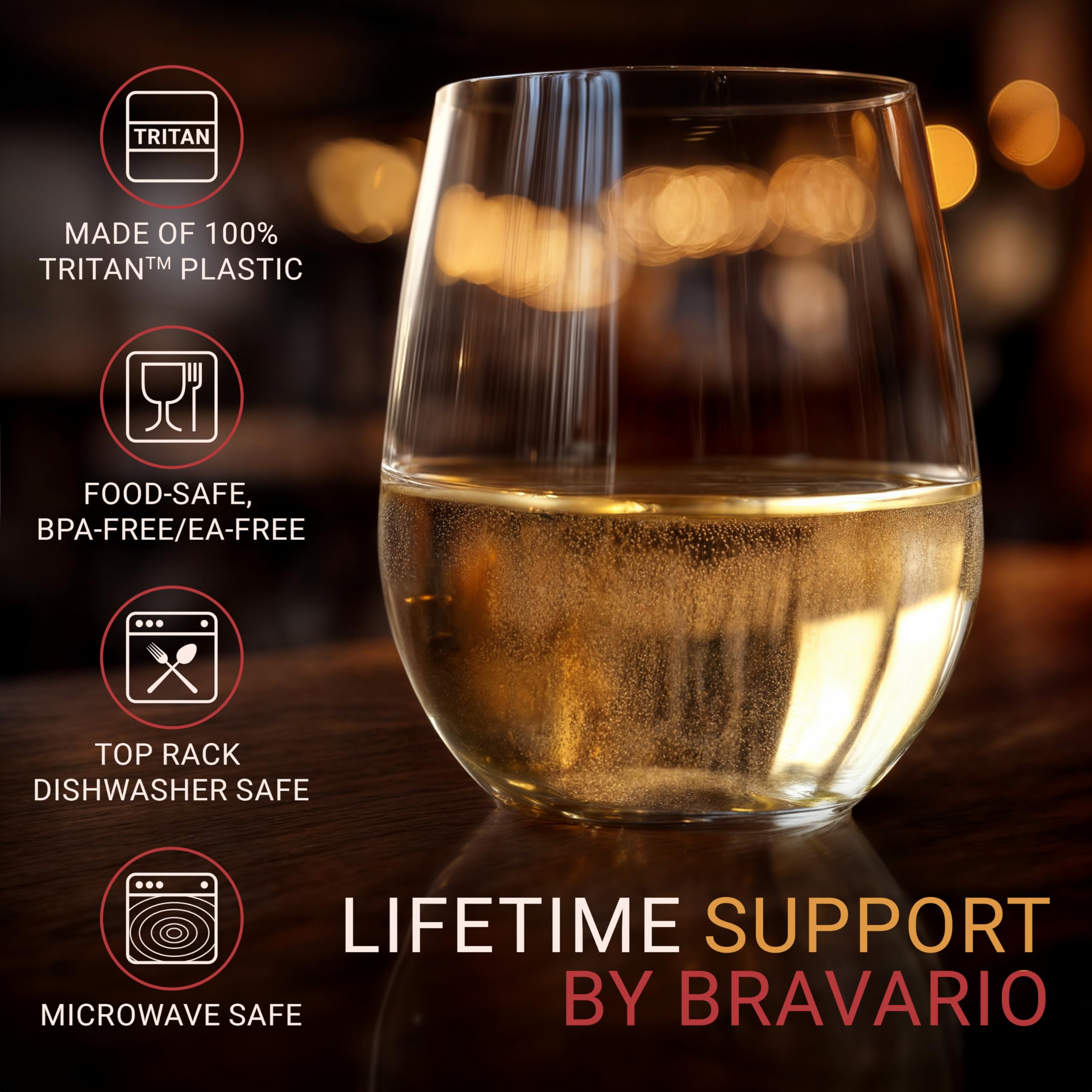 Bravario dishwasher-safe stemless glass preserves clarity after each cleaning cycle.