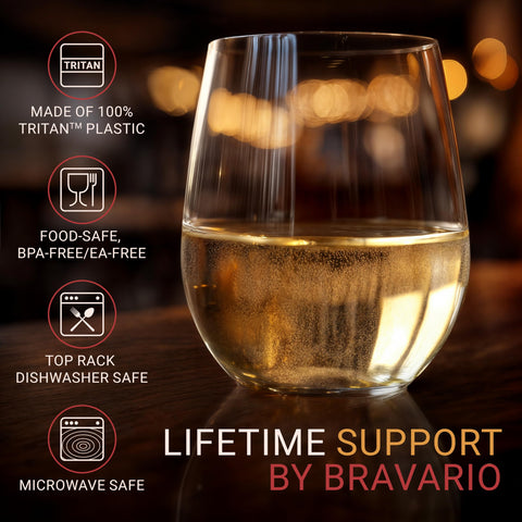 Bravario dishwasher-safe stemless glass preserves clarity after each cleaning cycle.