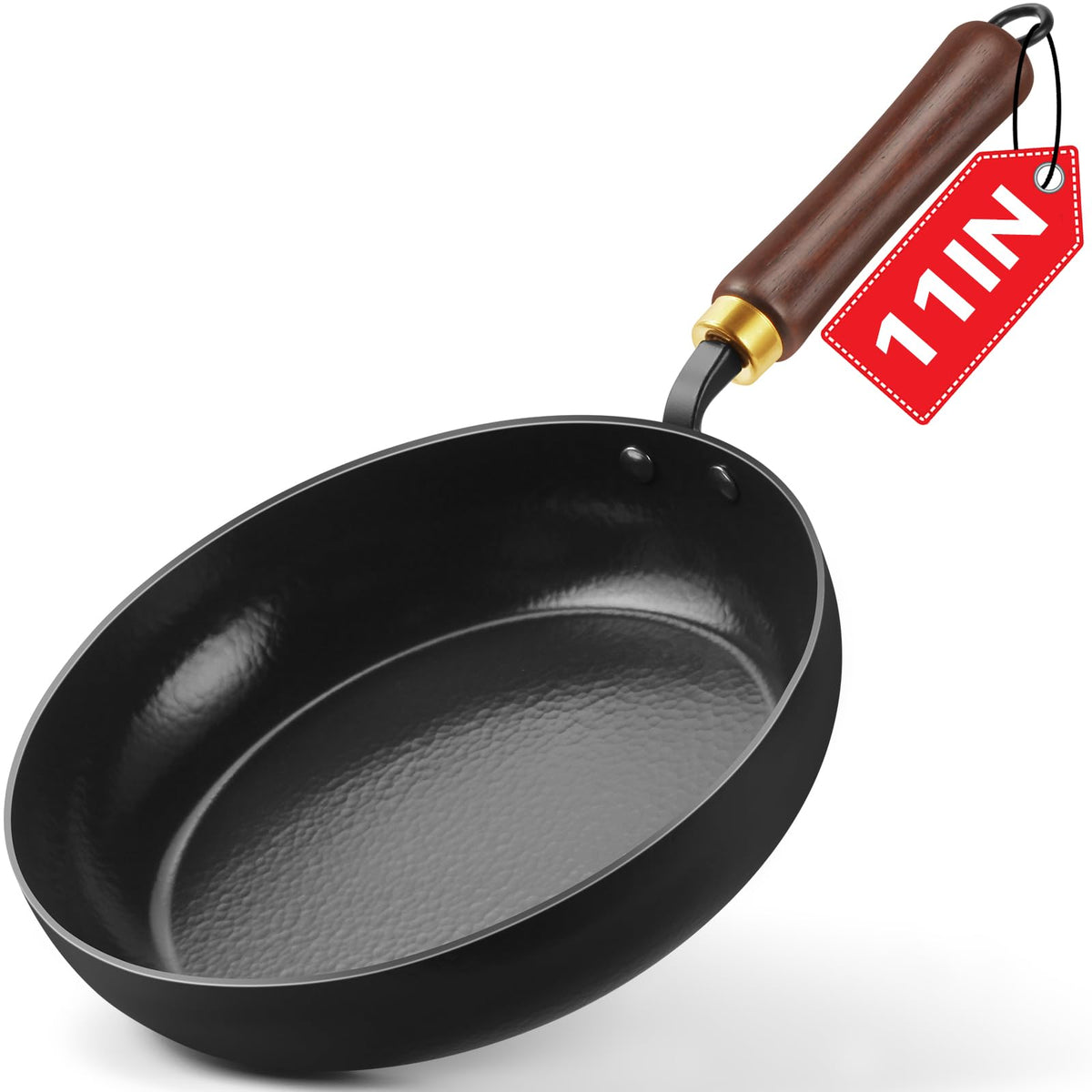 BrBrGo carbon steel skillet front view highlighting enameled finish for rust resistance