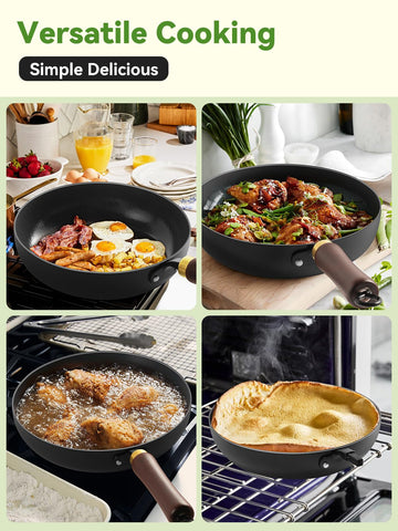 BrBrGo skillet shown with vegetables and meat sizzling, showcasing versatility