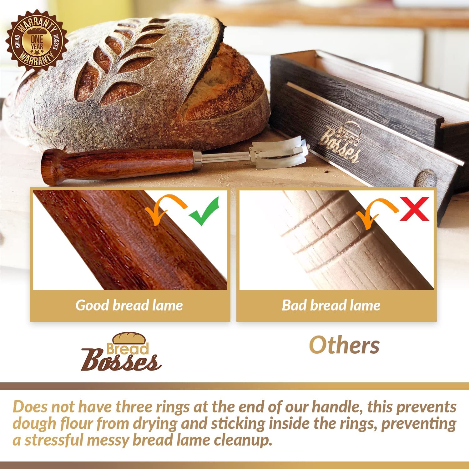 Bread Bosses bread lame in use on dough demonstrates smooth, controlled scoring