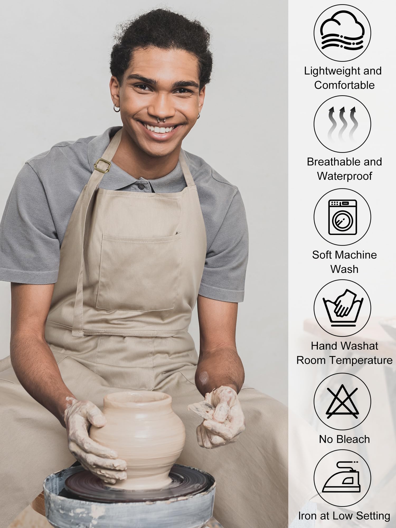 Breathffy pottery apron with 3-pocket layout keeps supplies organized
