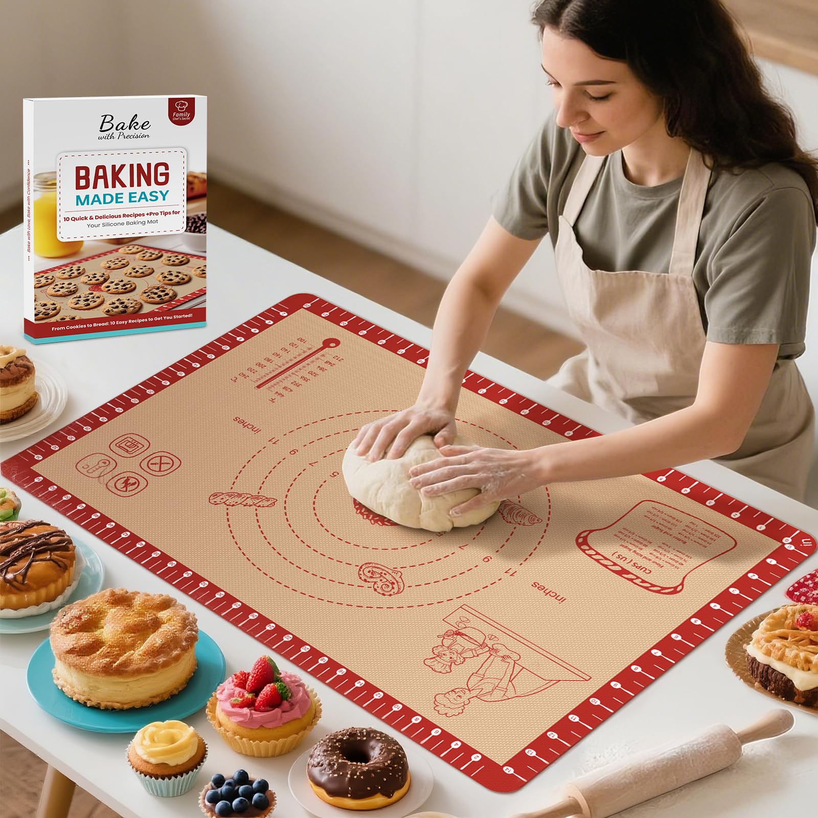 Bredominant silicone baking mat with non-slip grid for stable rolling and mess-free baking