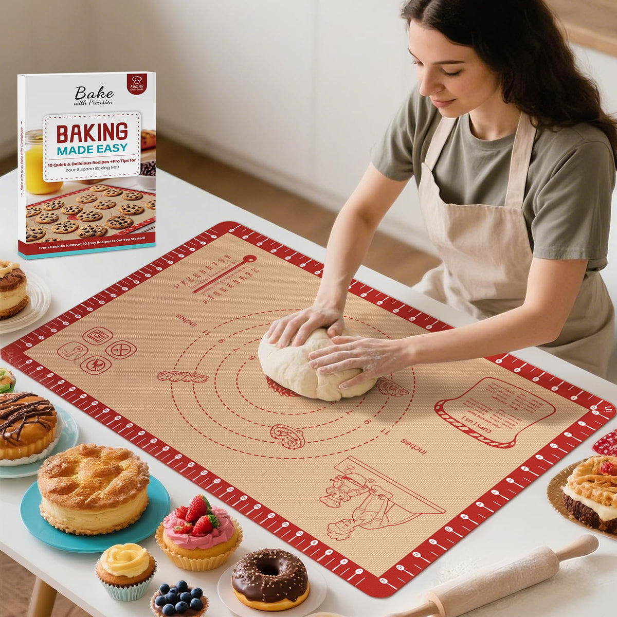 Bredominant silicone baking mat with non-slip grid for stable rolling and mess-free baking