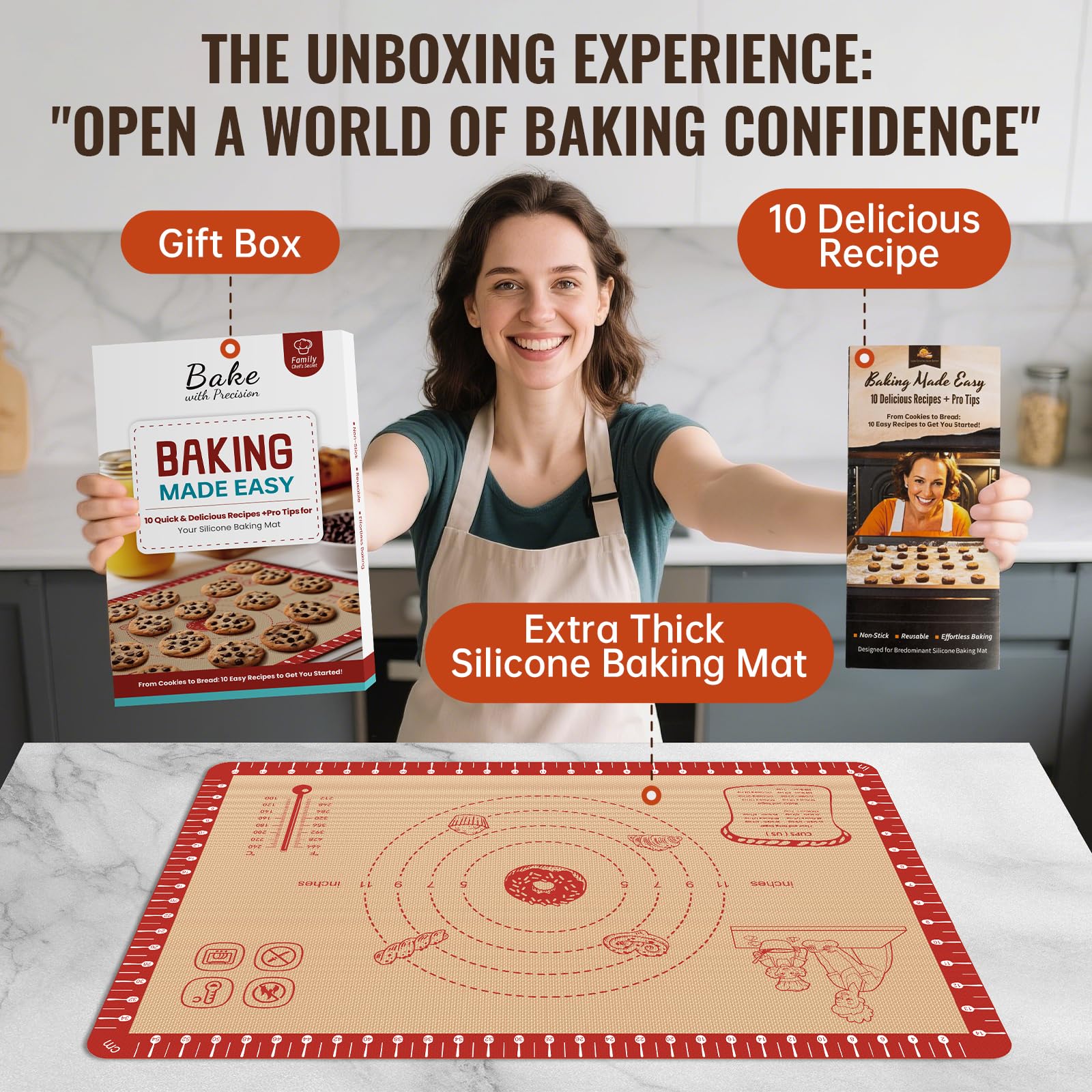Bredominant mat shows spoon-shaped measurement guides for precise portions every time