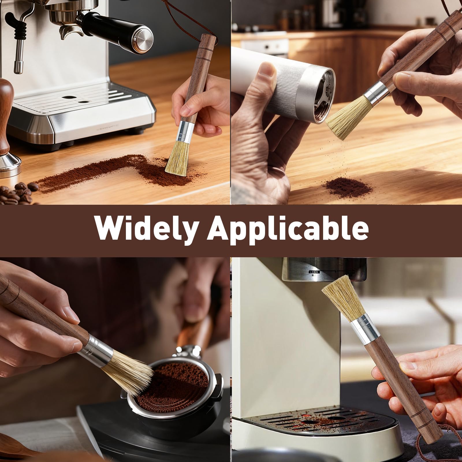 Breewenf coffee brush bristles sweep grounds from grinder and portafilter easily.