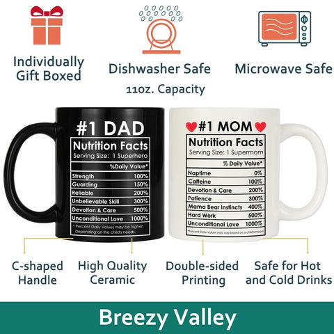 Breezy Valley mugs feature #1 Mom and #1 Dad designs for daily coffee moments