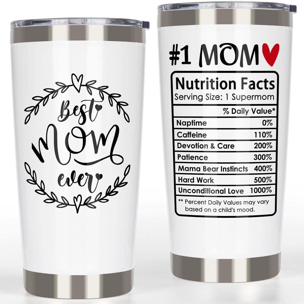 Breezy Valley #1 Mom Tumbler front view shows sleek design and portable temperature control.