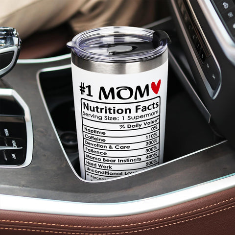 Breezy Valley #1 Mom tumbler stainless close-up emphasizes durable, food-grade steel.