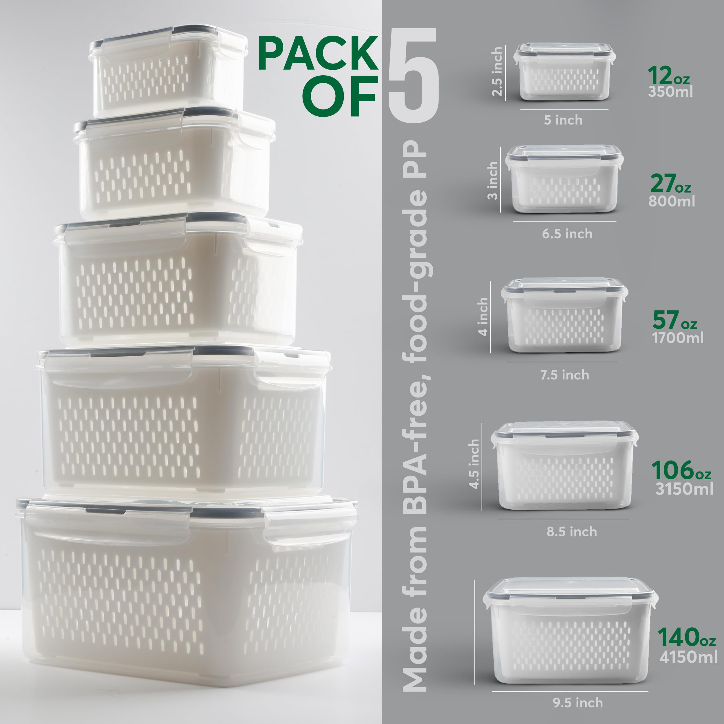 BreezyHome 140oz large container stores big produce and meal prep items