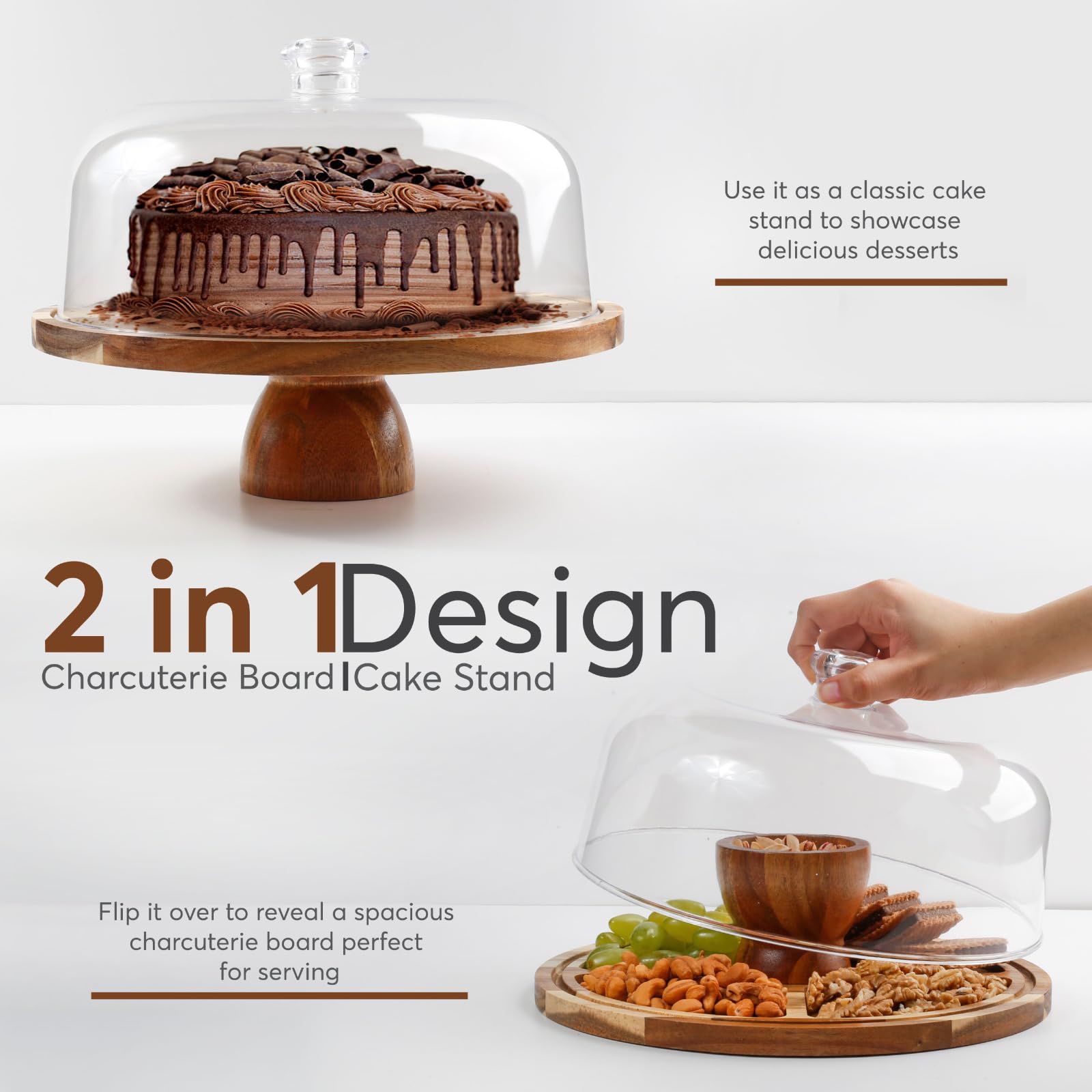 BreezyHome polished acacia wood base highlights natural grain and durability.