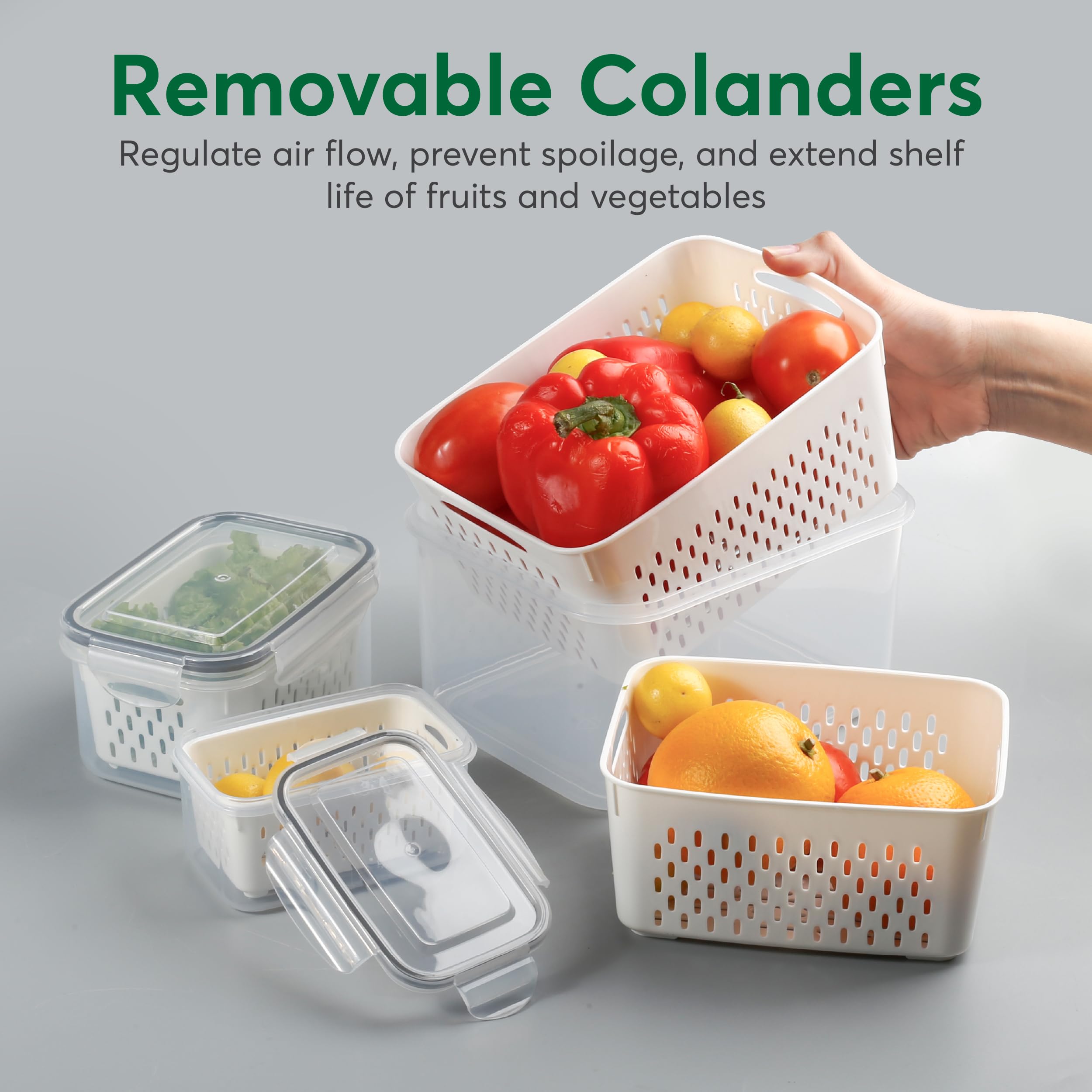 BreezyHome removable colanders drain moisture for fresher produce