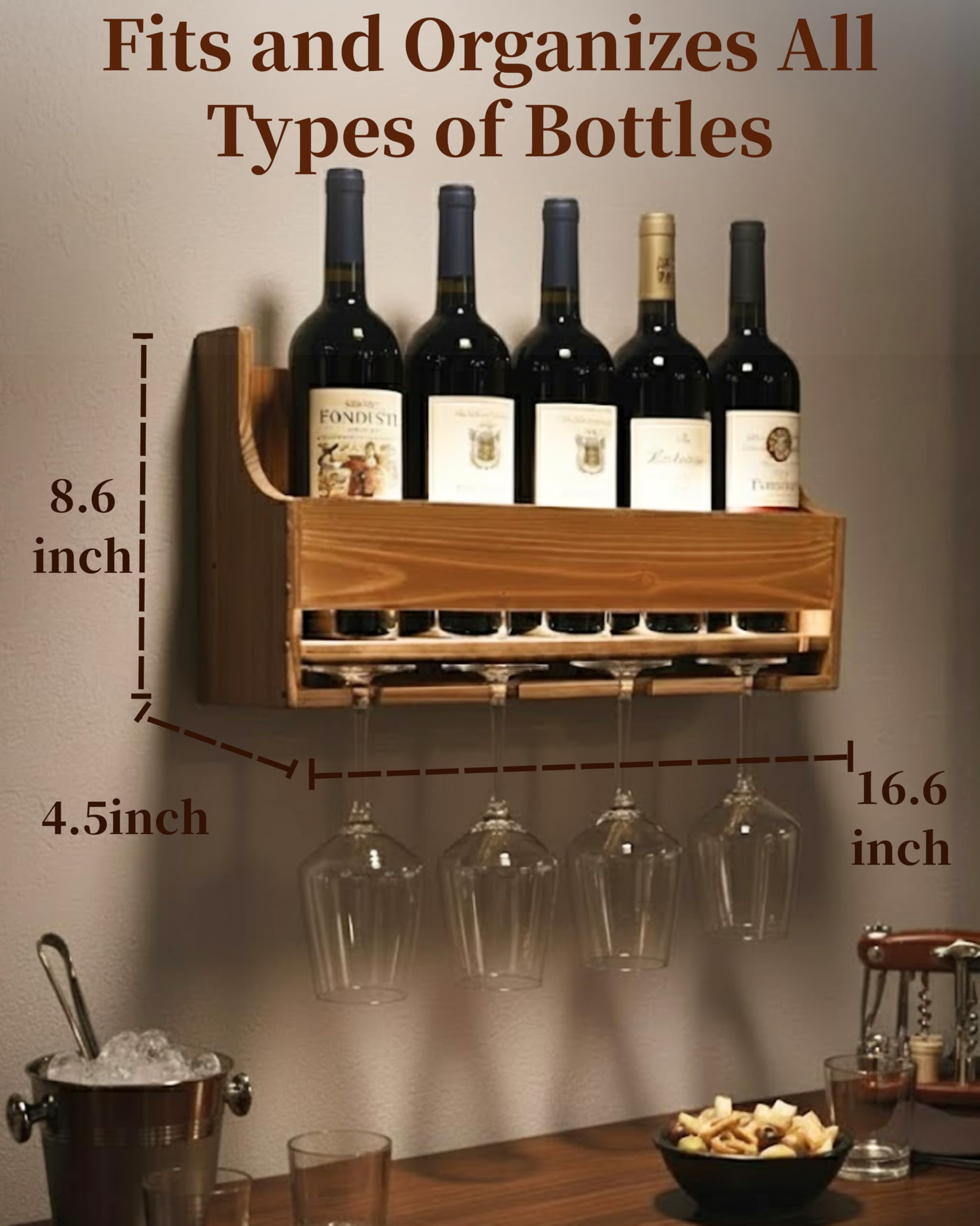 Brekle space-saving wall rack consolidates bottles and glasses neatly