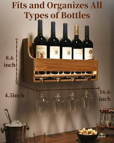 Brekle space-saving wall rack consolidates bottles and glasses neatly