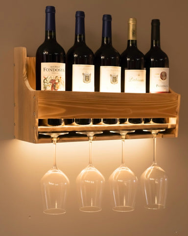 Brekle wall-mounted LED four-bottle wine rack for organized storage