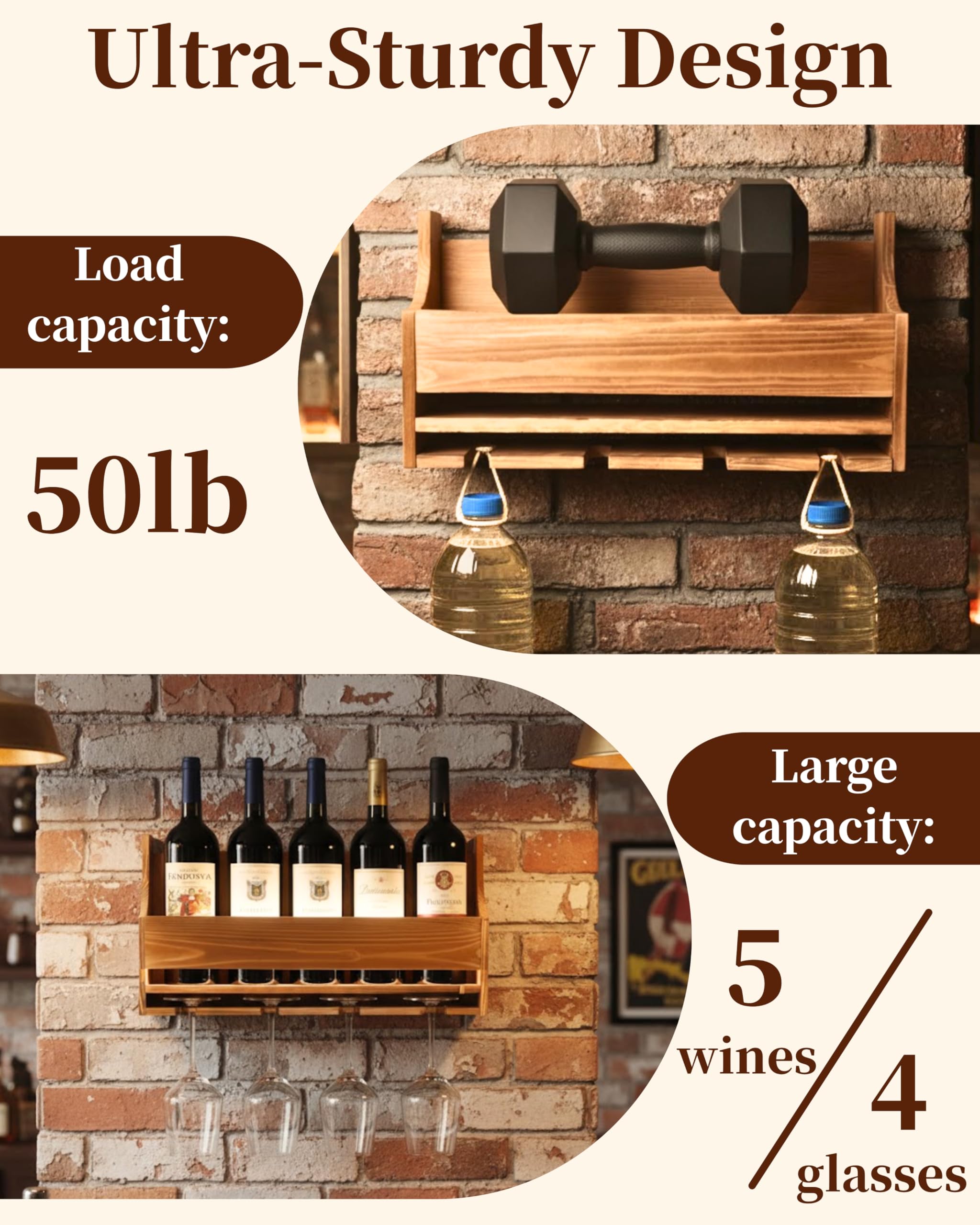 Brekle wooden bar shelves on wall add rustic-modern decor and storage