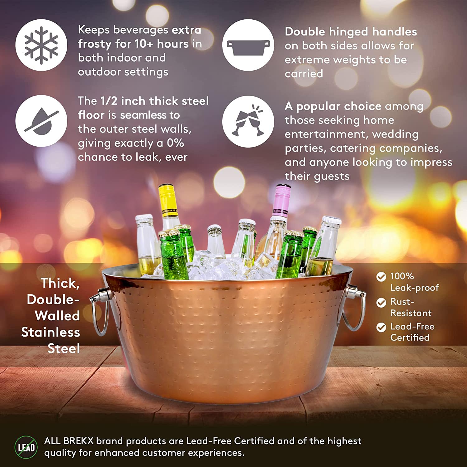 BREKX rose copper bucket adds decorative charm to home bars.
