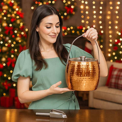 Close-up of BREKX hammered lid on rose gold ice bucket