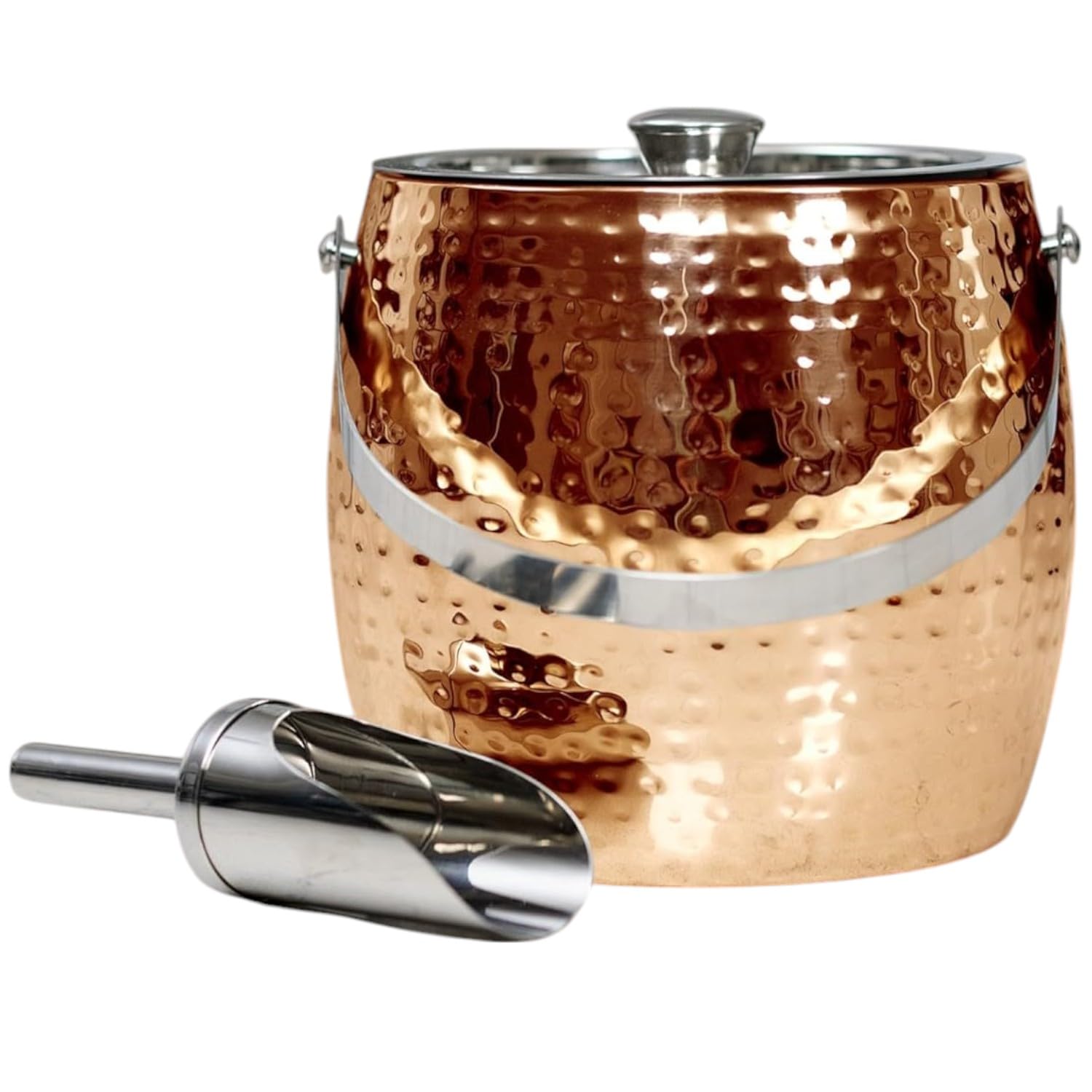 BREKX rose gold ice bucket in a festive home bar scene