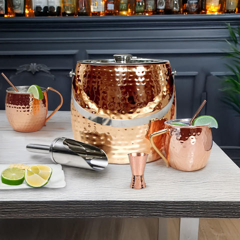 BREKX rose gold ice bucket with scoop in use at a party