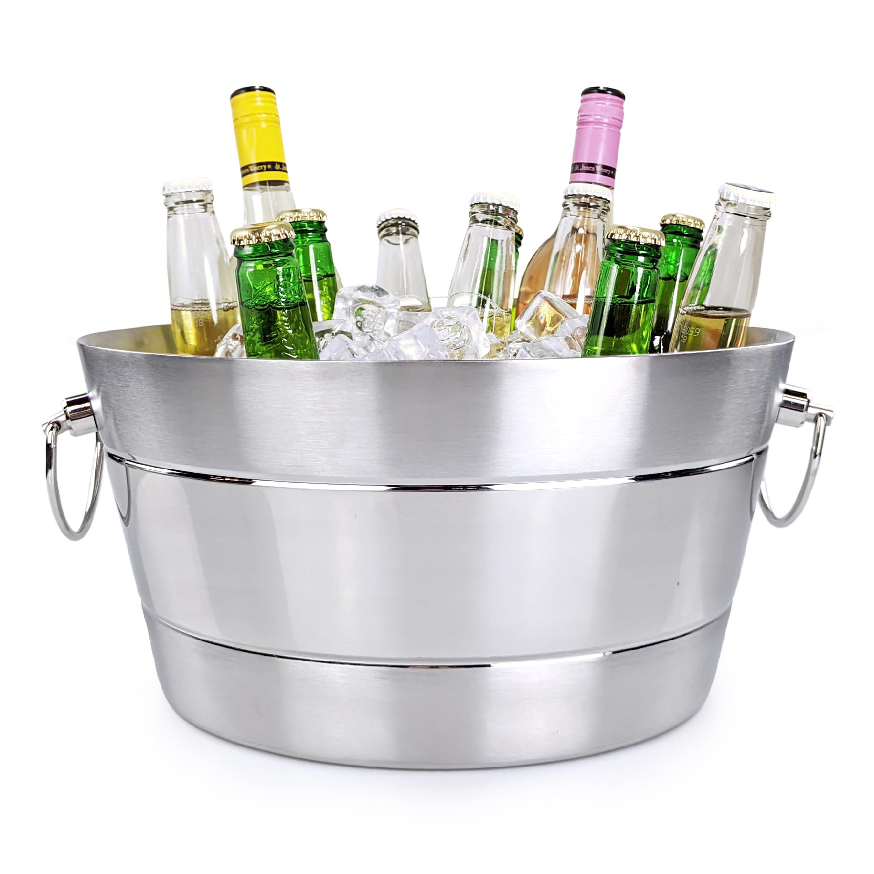 BREKX ice bucket anchored brushed top view keeps ice accessible at stylish parties.