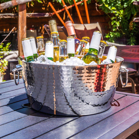 BREKX stainless steel ice bucket insulated to reduce condensation on surfaces.