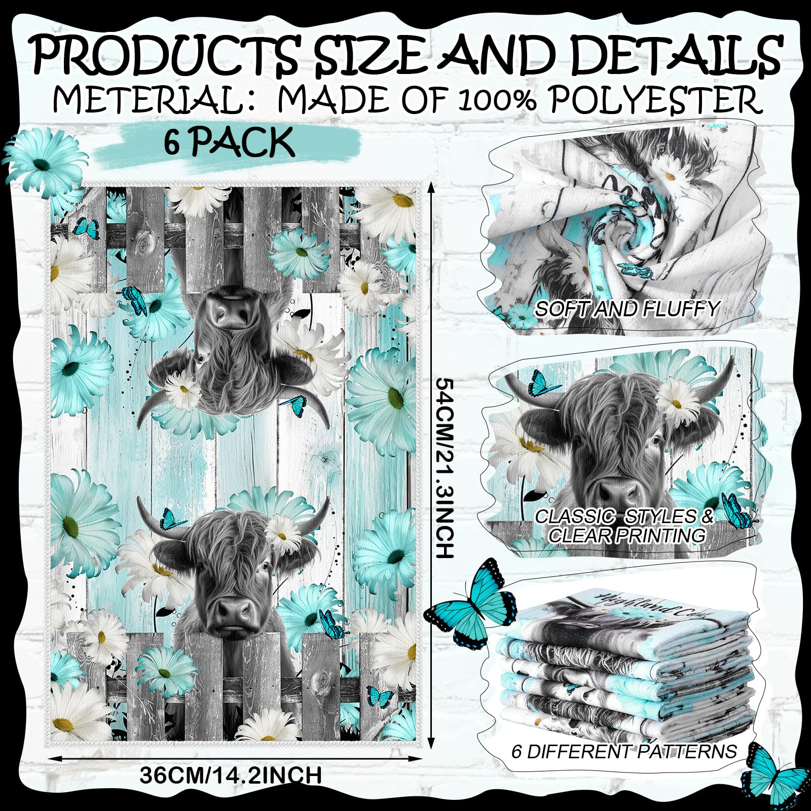Breling Highland Cattle kitchen towel pattern adds charming, playful character to kitchen decor.