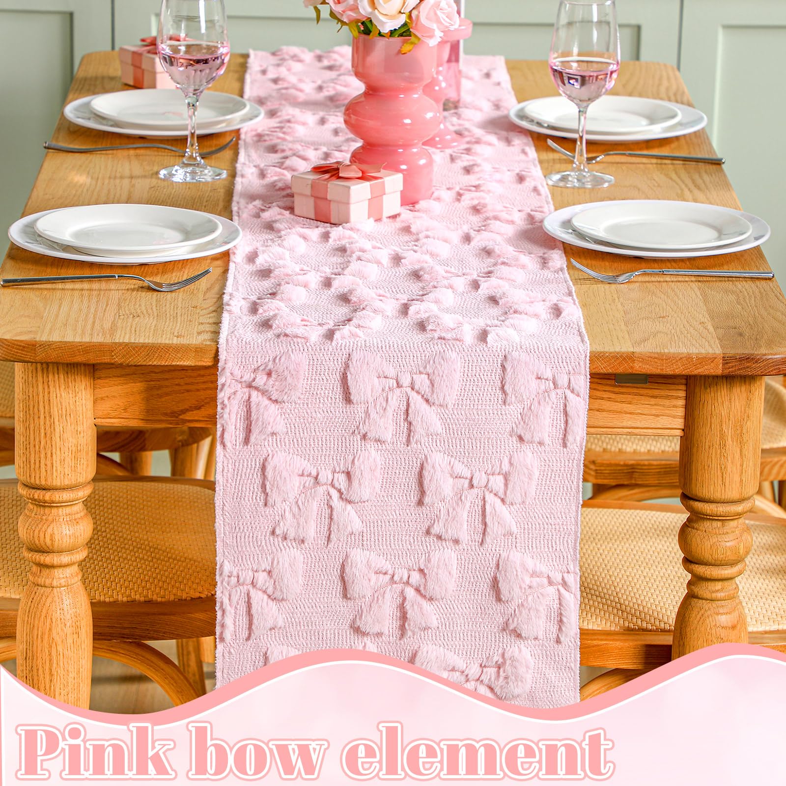 Breling pink faux fur table cover protects surfaces while adding charm.