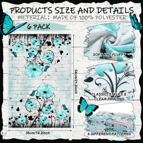 Breling teal and white daisy pattern towels brighten the bathroom and kitchen.