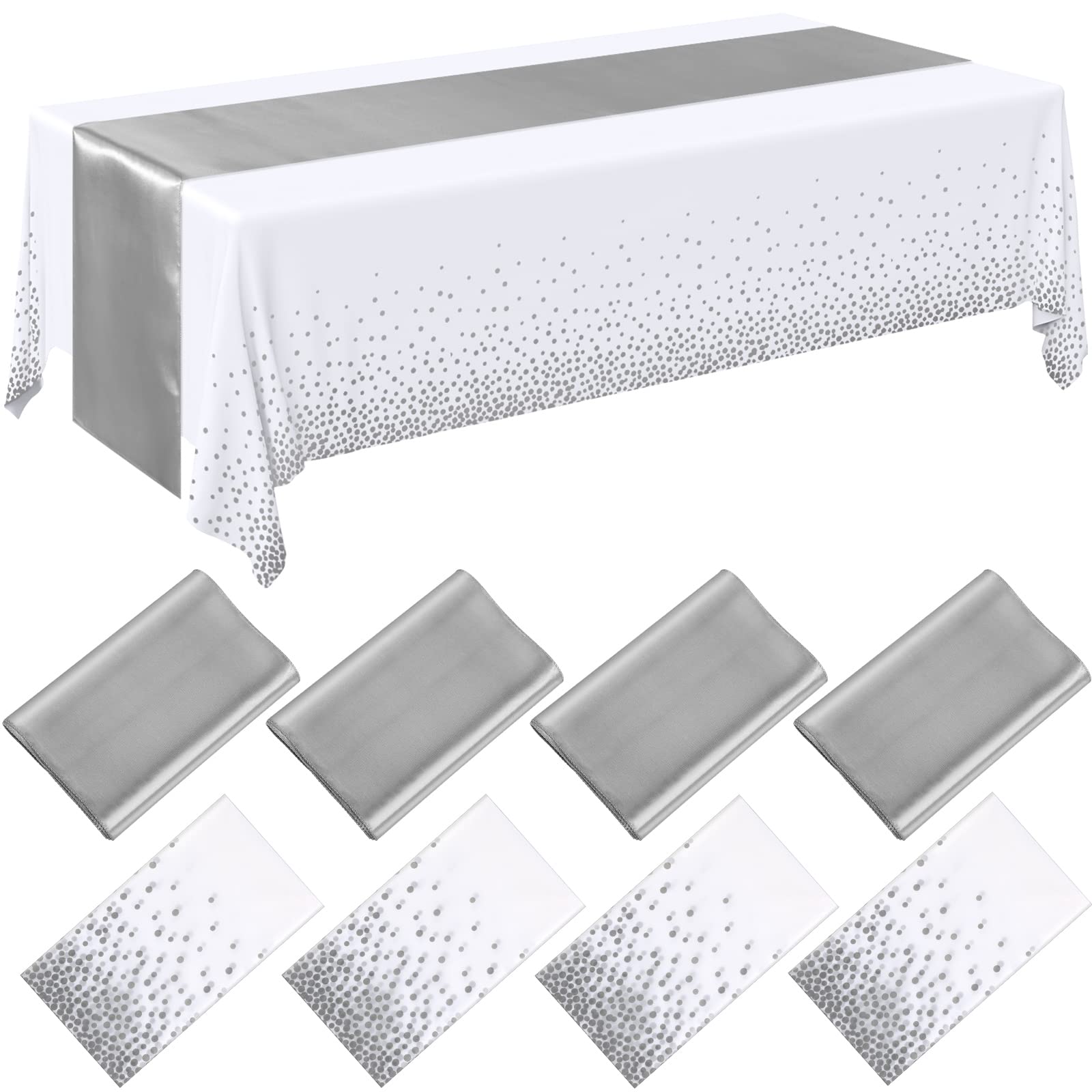 Breling white and silver tablecloth with seamless dot pattern for elegant events.