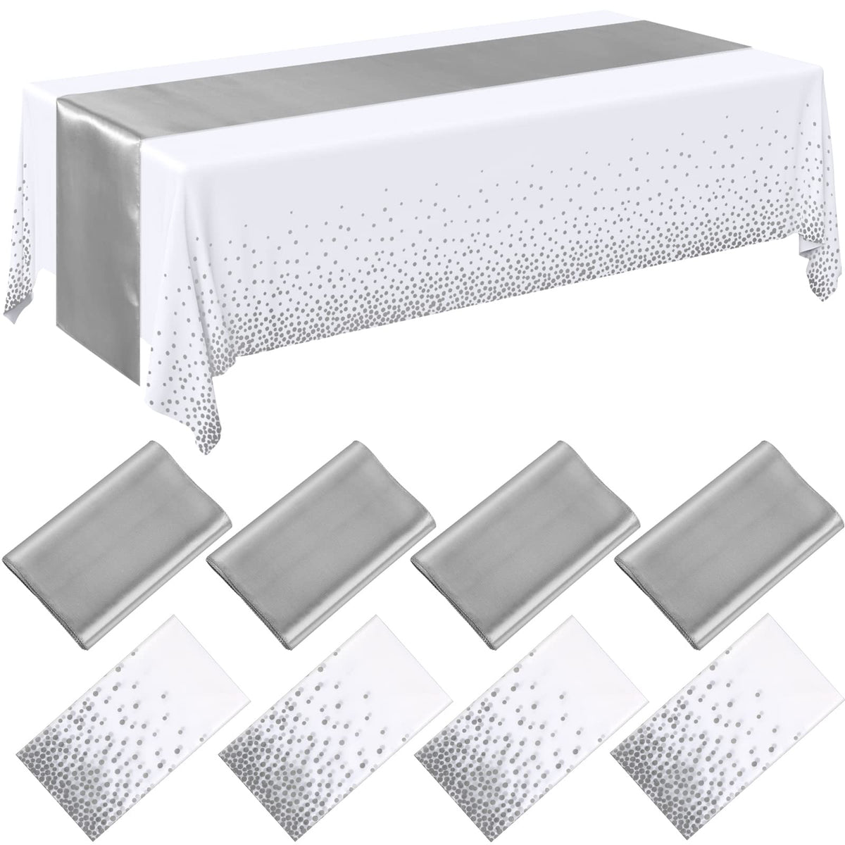 Breling white and silver tablecloth with seamless dot pattern for elegant events.