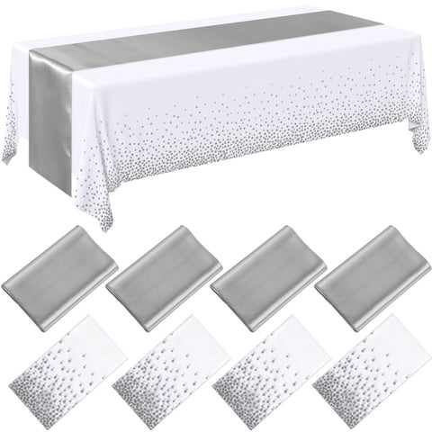 Breling white and silver tablecloth with seamless dot pattern for elegant events.