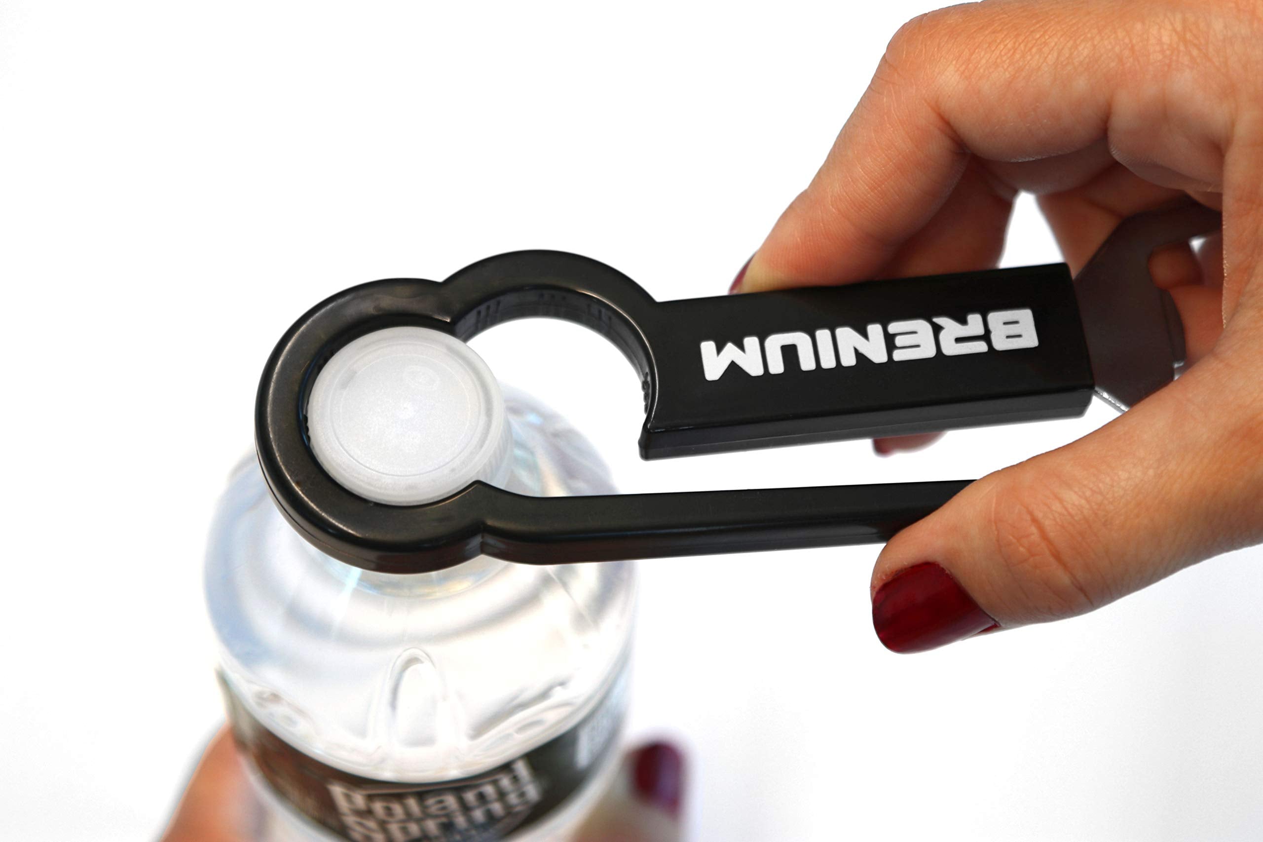 Brenium bottle opener with ergonomic grip makes twisting easier for weak hands.