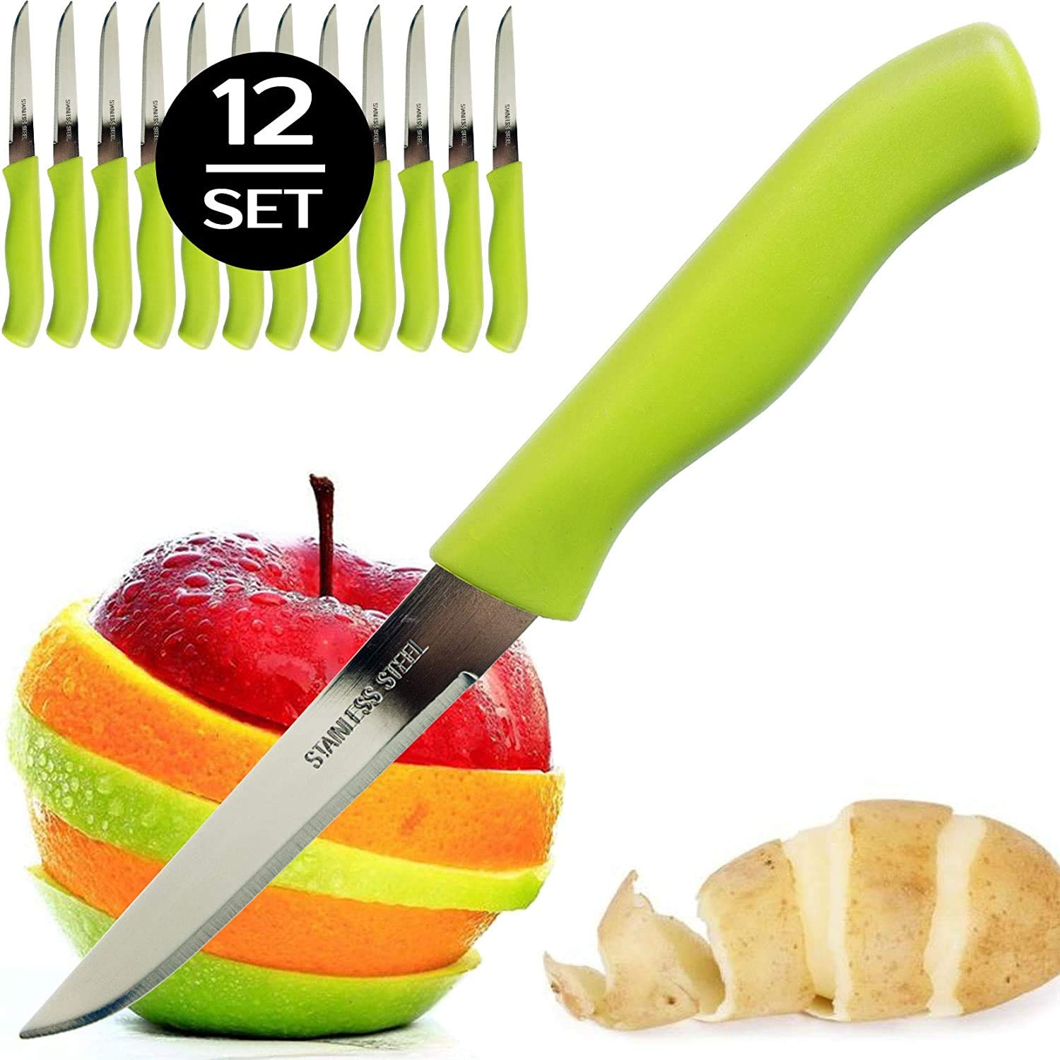 Brenium paring knife ergonomic green handle with non-slip grip