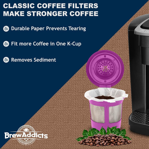 Brew Addicts filters in use during Keurig brewing for smooth extraction.