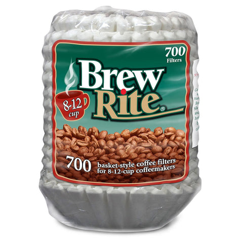 Brew Rite 700-count coffee filter with basket-style design for clean cups.