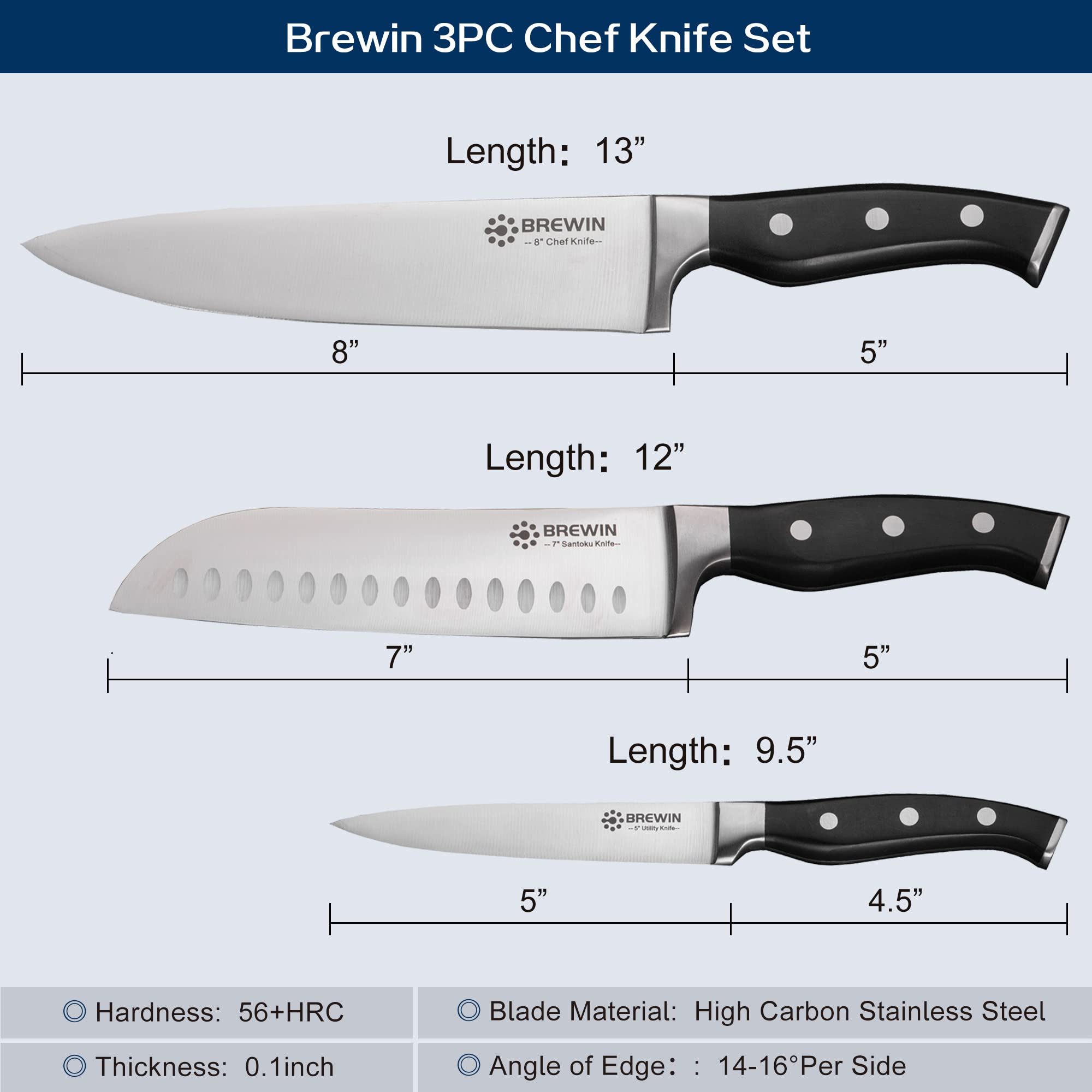 Brewin high-carbon stainless steel blade closeup underlines rust resistance.