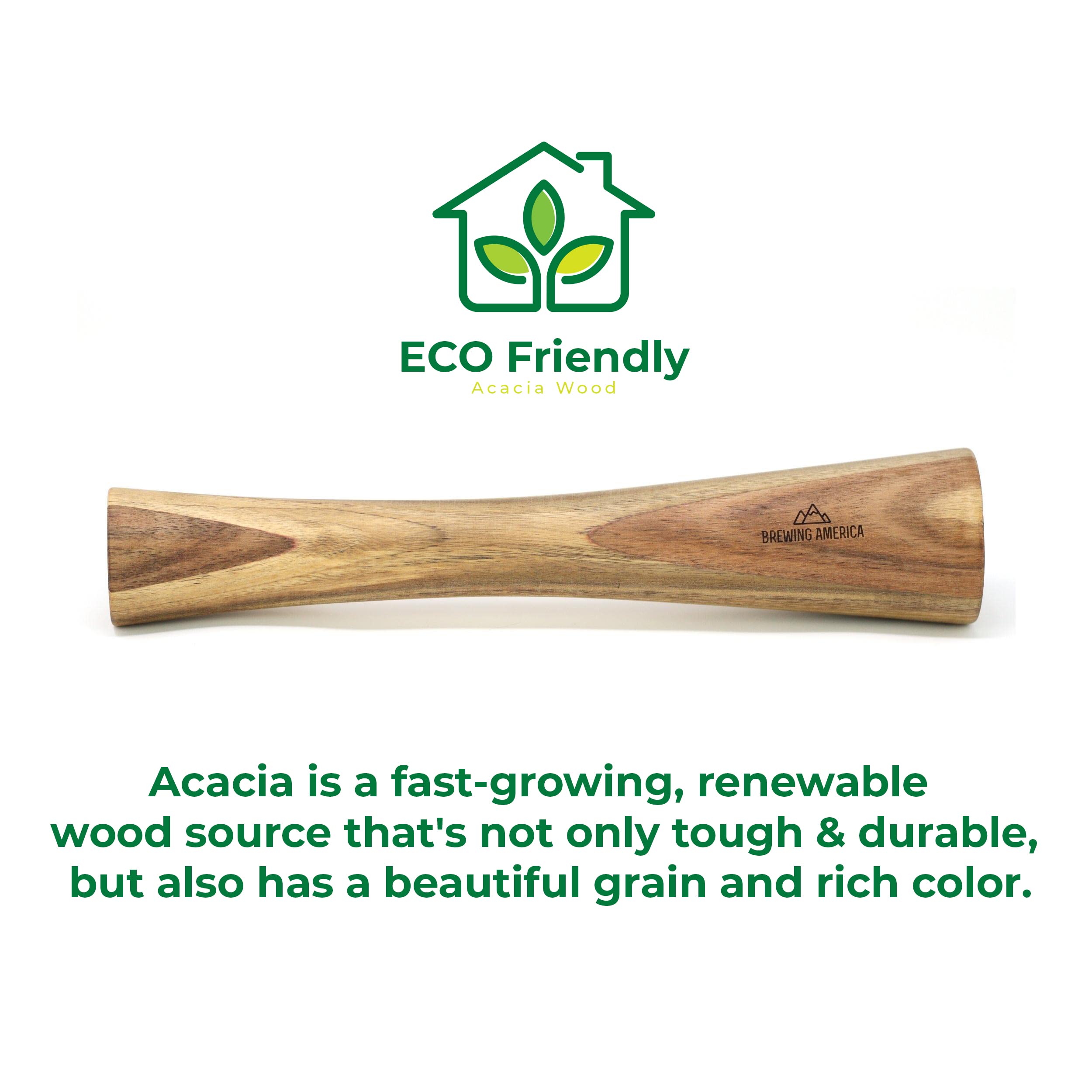 Brewing America acacia wood tamper regular-mouth ideal for dense vegetables.