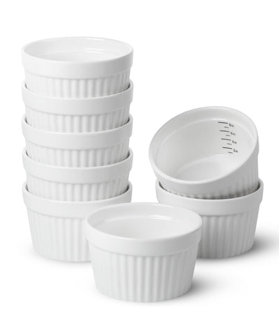 Brew To A Tea 8oz ramekins set, porcelain bakeware ideal for baking and serving.